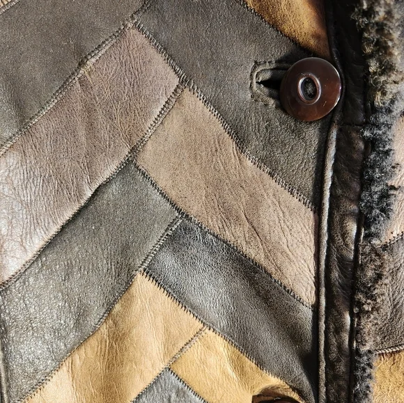 Echtes Leder Rare 70's Chevron Patterned with Sharpa Lining Boho Sz M